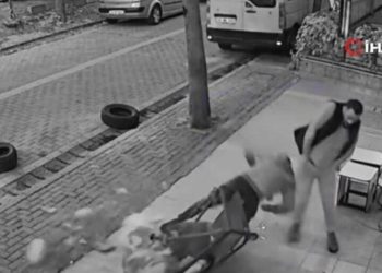 Yukarı çekilen erzak dolu sepet üzerine düştü