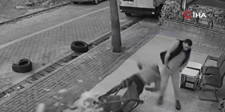 Yukarı çekilen erzak dolu sepet üzerine düştü